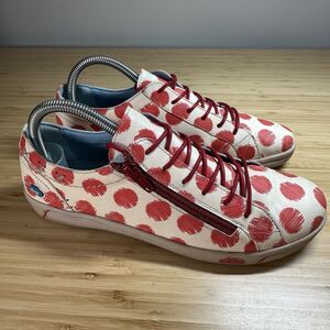 Cloud AIKA Leather Sneakers Fun White/Red brushed Dots zip/tie 39 EU/ 8 US Rare